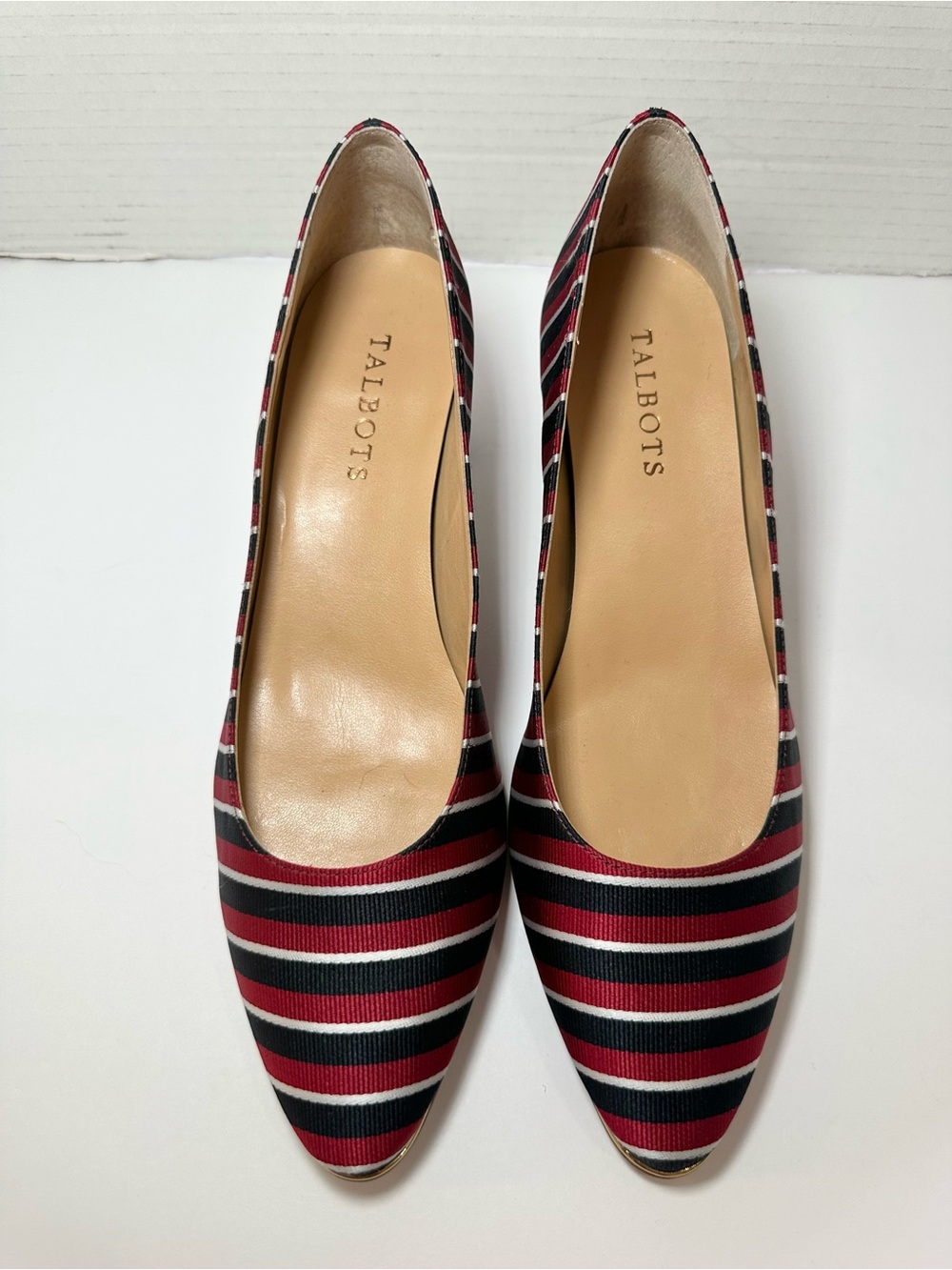 Talbots Women’s Red, White & Blue Stripe Kelsey Block Almond Toe Pumps- Size 8 - Picture 10 of 11